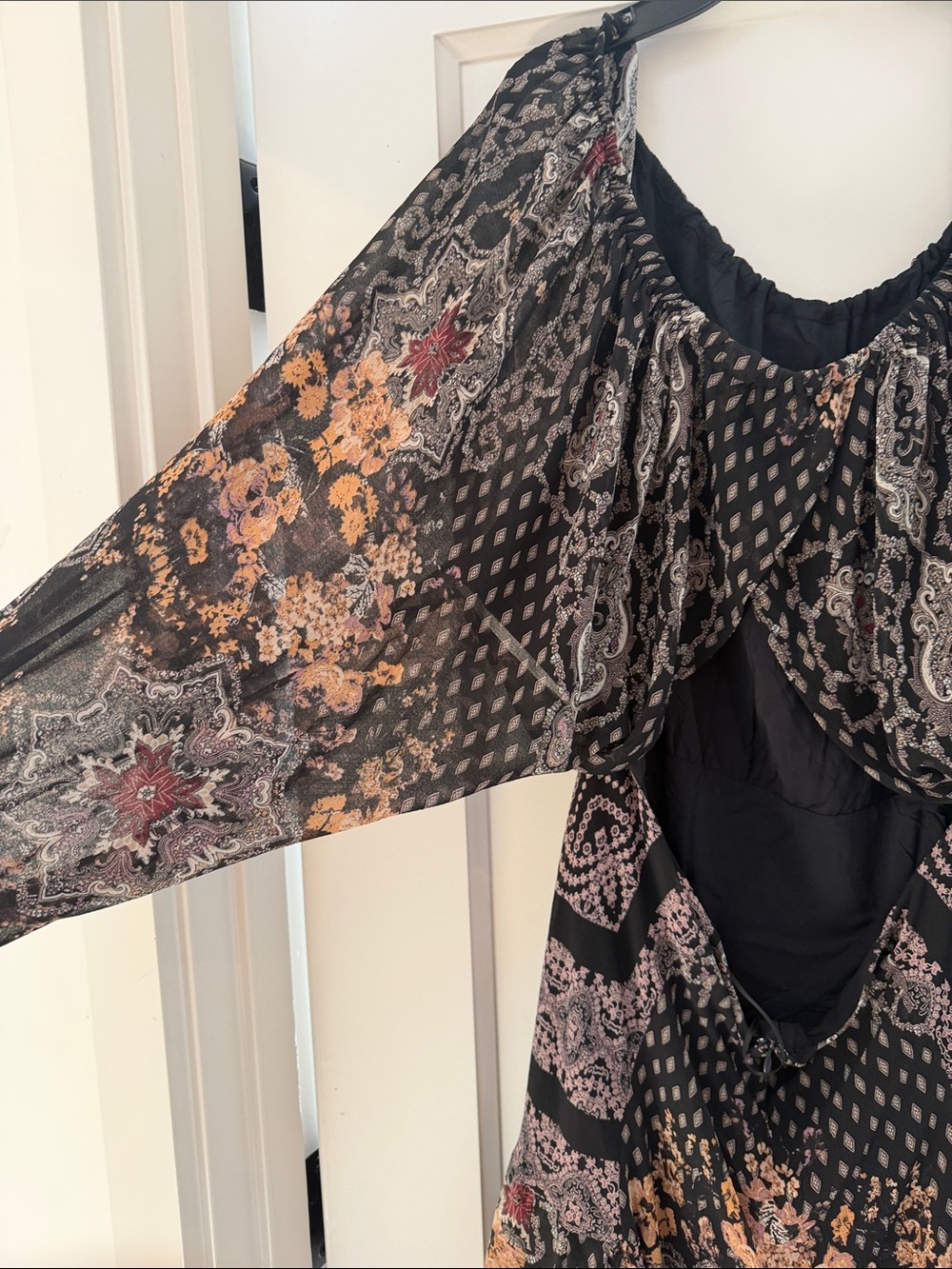Free People Black Floral Print Long-Sleeve Boho Dress - Picture 5 of 8